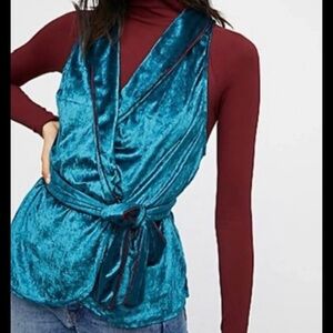 Free People Intimately Free Teal Velvet Wrap Top Vest